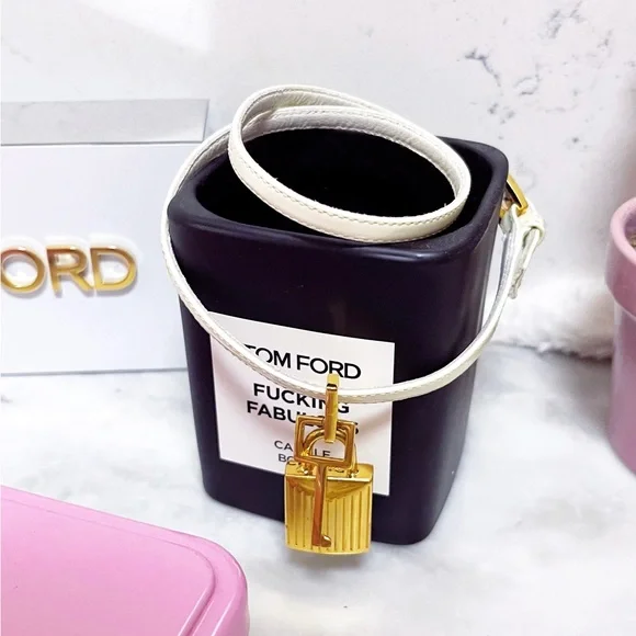 Authentic Tom Ford Patent Ivory & Gold Padlock Anklet / Ankle Bracelet